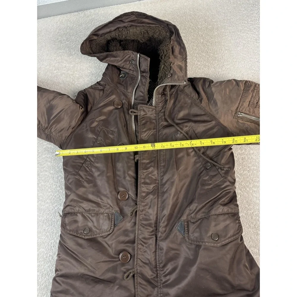 J. Peterman Parka Coat Womens Small Brown Hooded Nylon Insulated Full Zip Winter